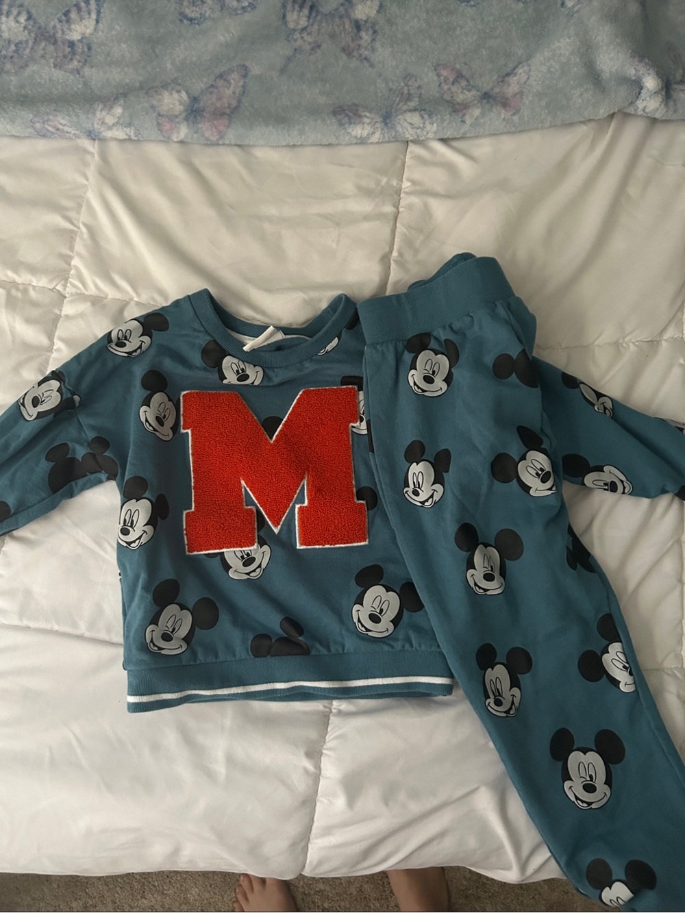 Mickey Mouse Teal Kids Matching Set with Red 'M' Patch